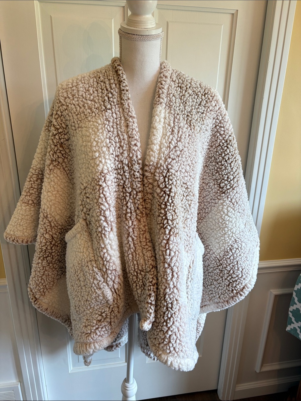 Cozy Sherpa Wrap Jacket in Cream and Taupe
